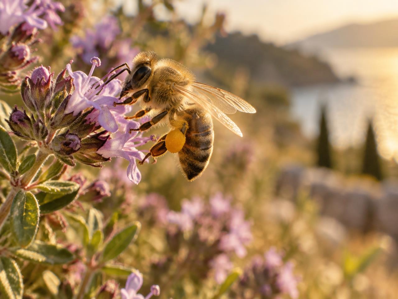 Honeybee foraging on a flower on Ikaria
